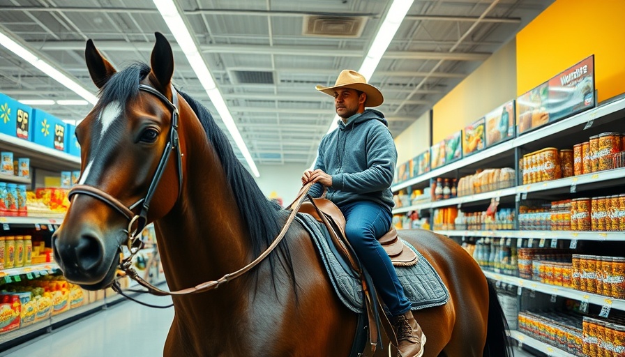 A person casually riding a horse inside a Walmart in Louisiana.