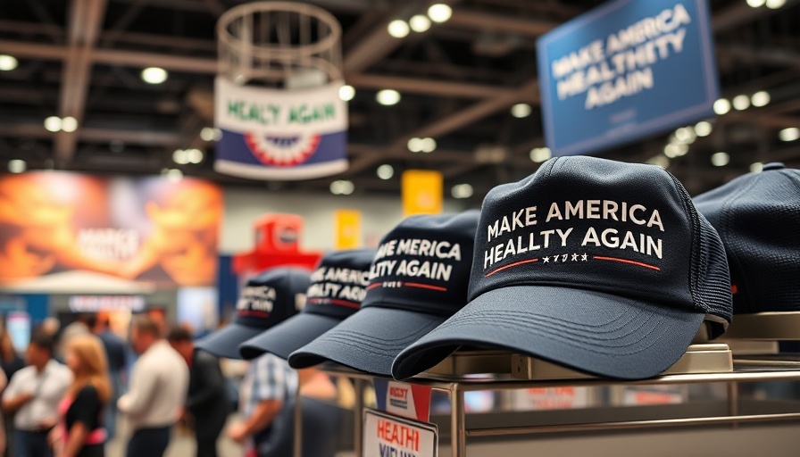 Display of 'Make America Healthy Again' hats at convention promoting holistic wellness.