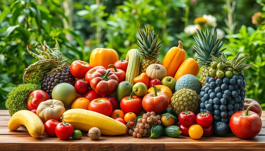 Vibrant fruits and vegetables on a table, promoting natural ways to lower blood pressure.