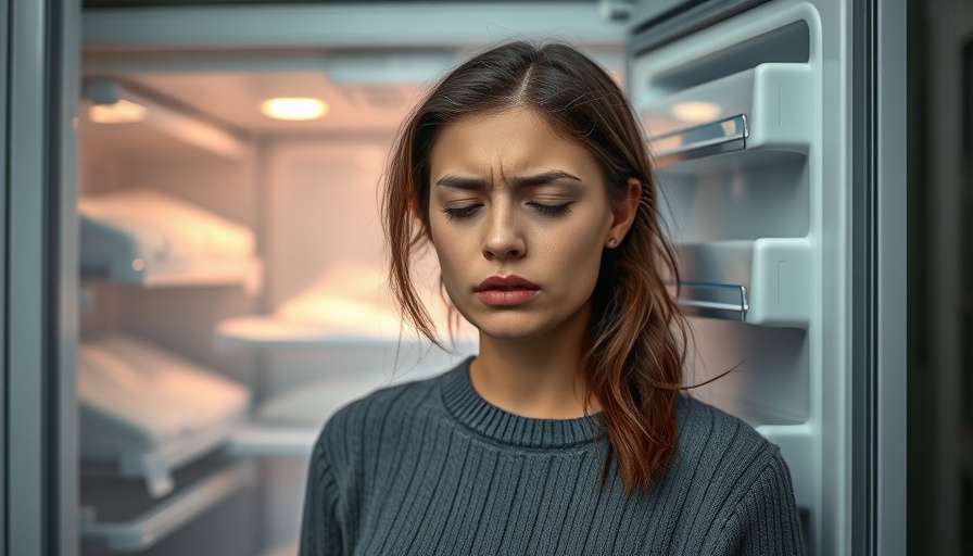 Woman frustrated by frost build-up in freezer
