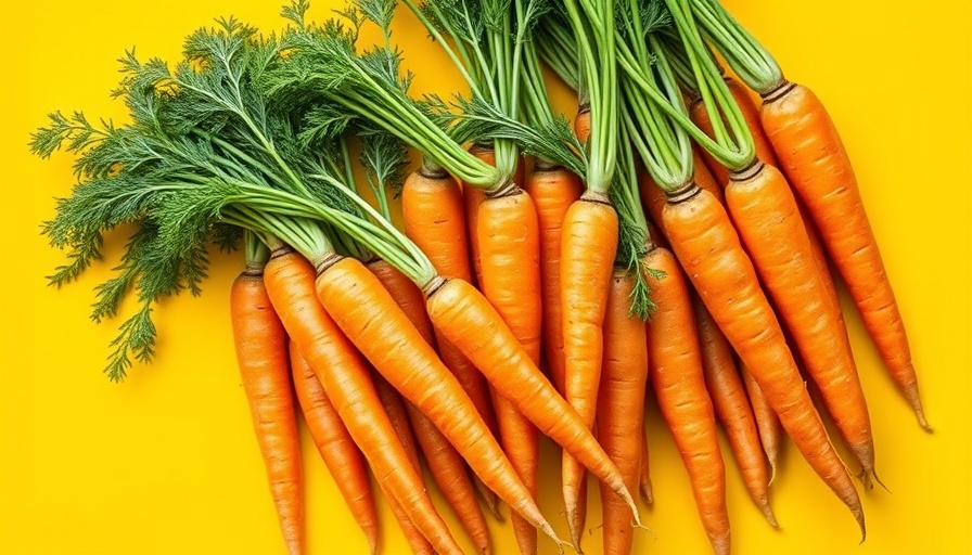 Fresh carrots arranged on a yellow background, showcasing foods high in fiber.