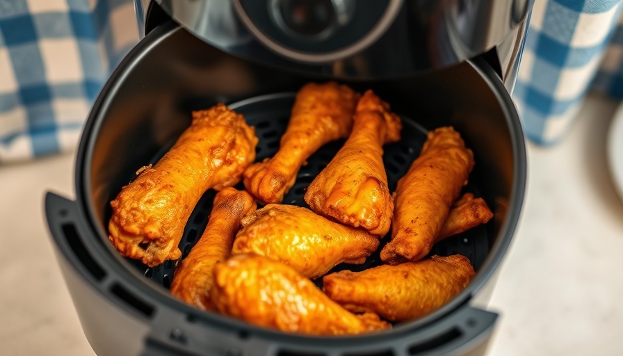 Golden air fried chicken wings in air fryer.