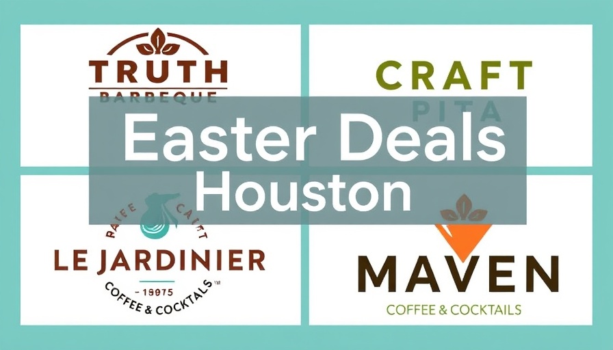 Easter Deals in Houston 2025: Restaurant logo collage with teal background.