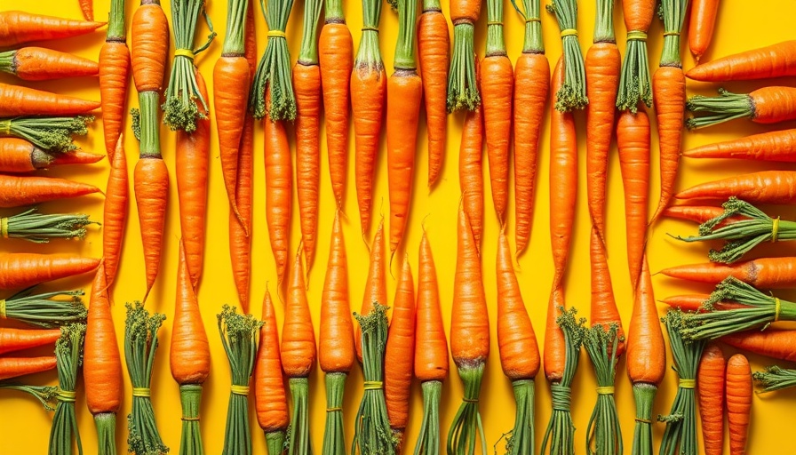Bright orange carrots on yellow backdrop, foods high in fiber.