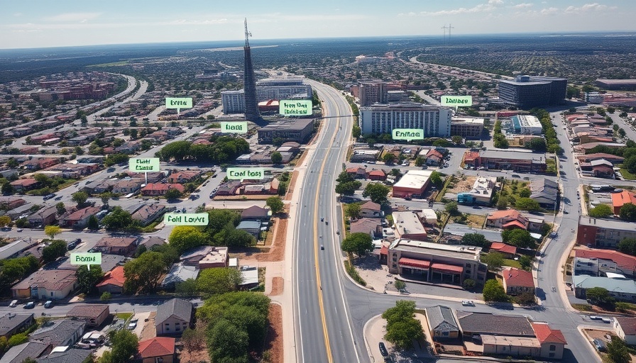 Aerial view of San Antonio development sites in business news.