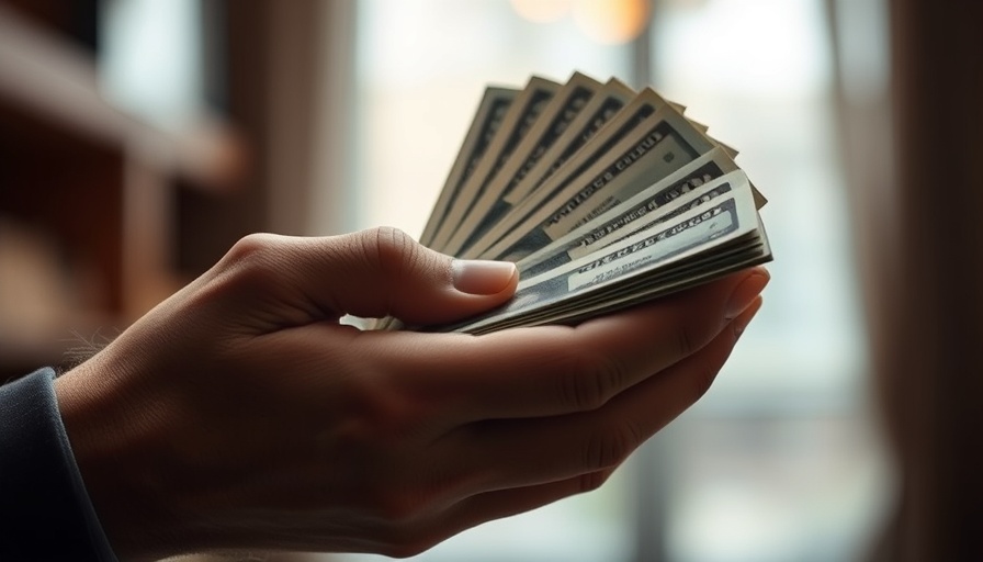 Hand holding cash bills, wallet scam victim awareness concept.