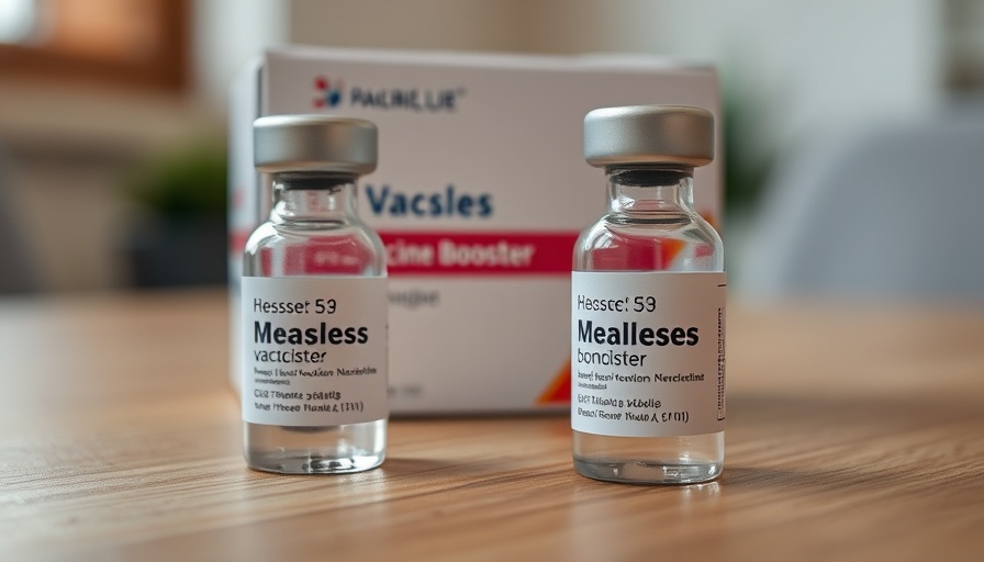 Measles vaccine booster vial and box on wooden table