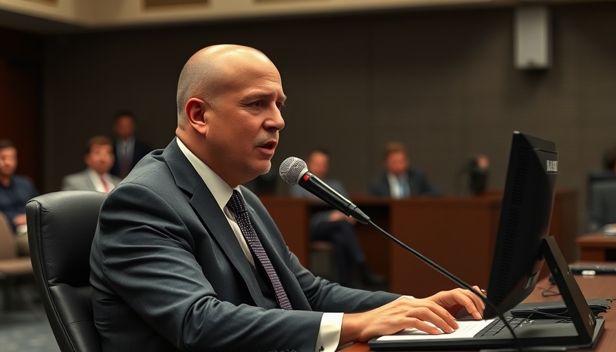 Man in suit speaking at a public meeting, US news event.