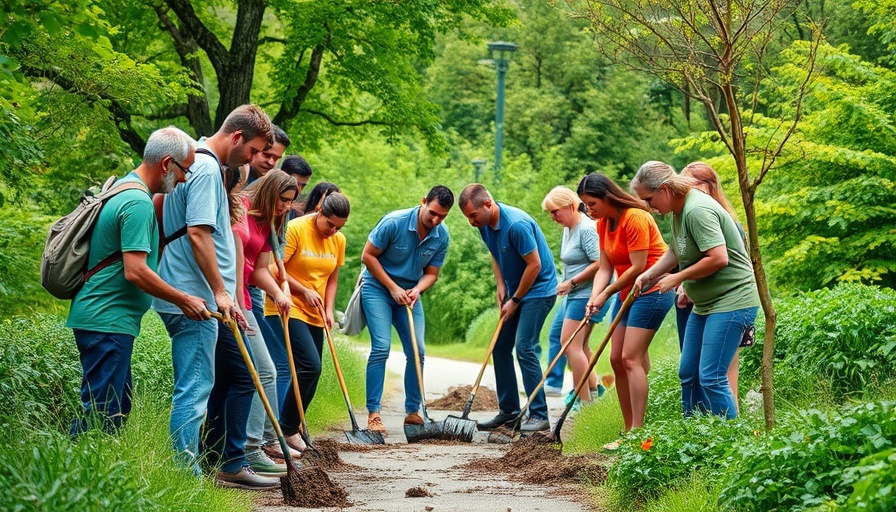 Volunteers cleaning a San Antonio park for local news story.