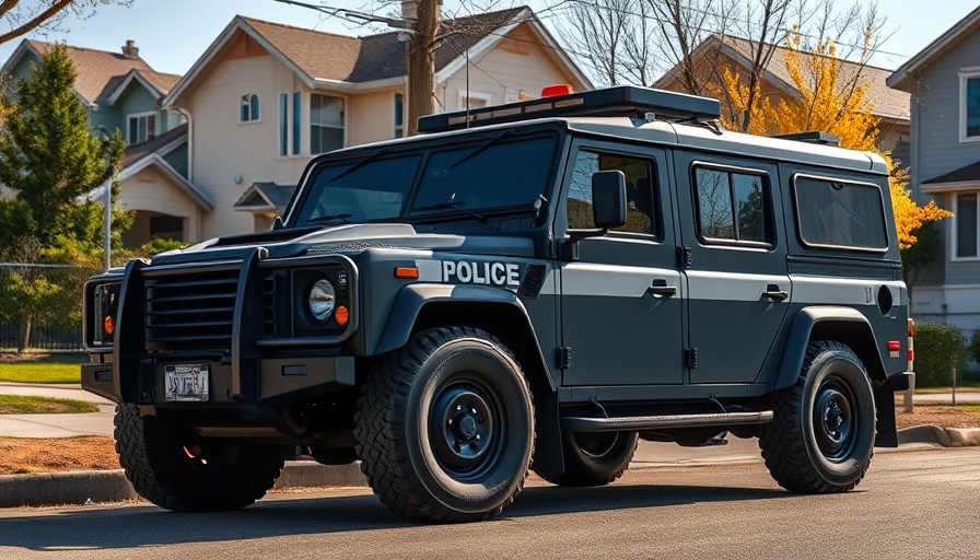 Armored police vehicle parked in residential area during Cibolo mental health crisis response.