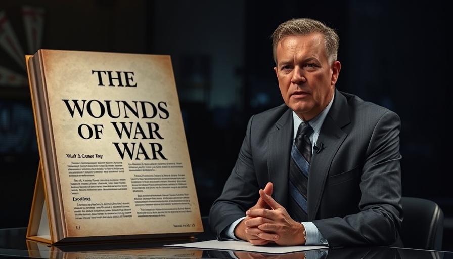 News anchor discusses war's impact with 'The Wounds of War' display.