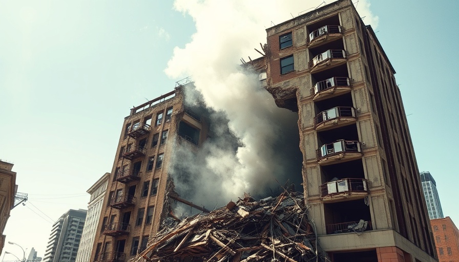 Oklahoma City bombing aftermath image showing damaged building and smoke rising.