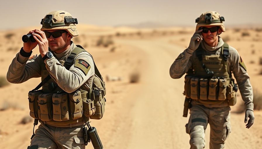 US Army soldiers patrol Mexico border desert landscape.
