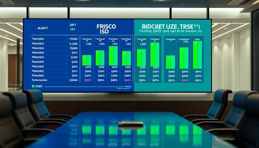 Frisco ISD balanced budget digital chart in conference room.