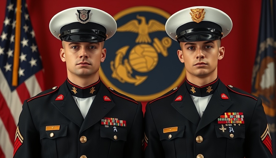 Camp Pendleton Marines in dark uniforms with serious expressions.