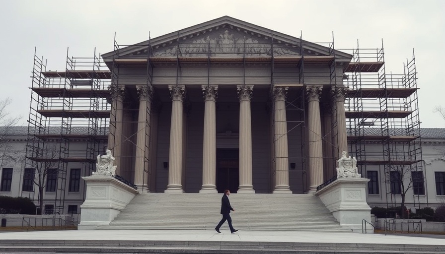 Supreme Court building under renovation, cloudy sky.
