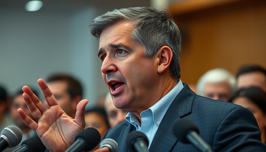Middle-aged man speaking at a press conference on immigration news USA.