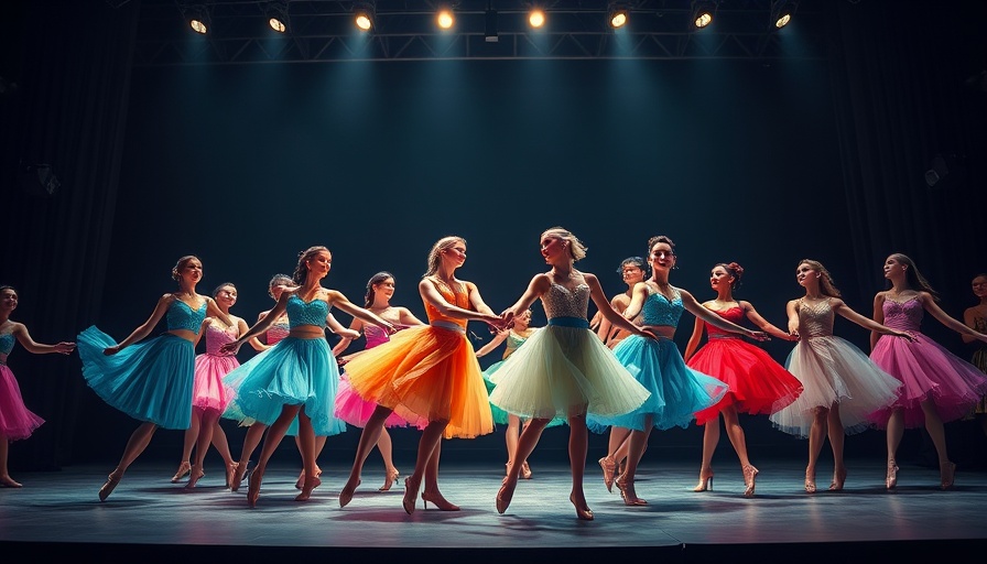 Dallas Black Dance Theatre taskforce on stage in colorful costumes.