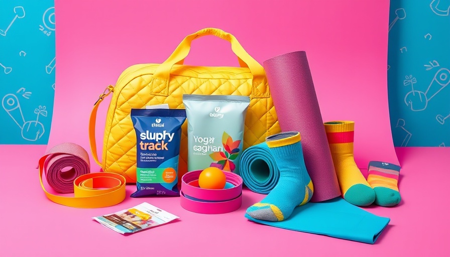 Vibrant workout essentials giveaway on pink table with colorful backdrop.