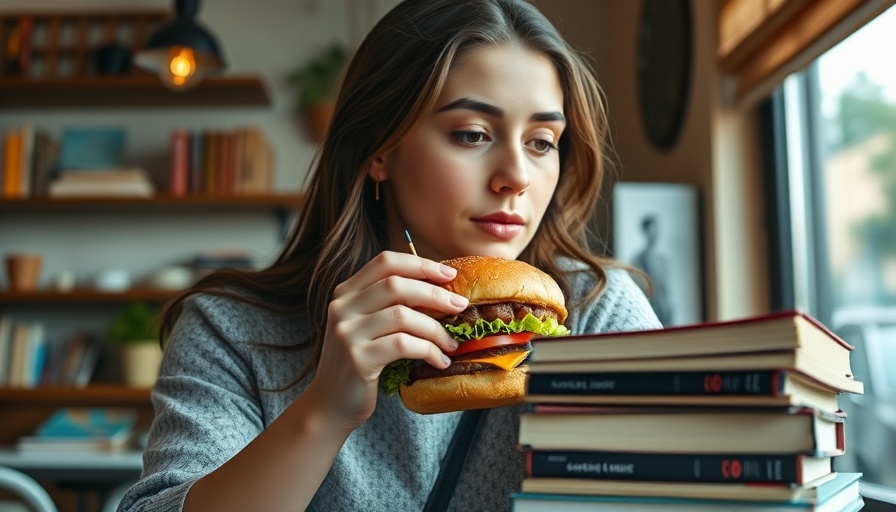High-fat high-sugar diets impact cognitive function - woman with burger and books.