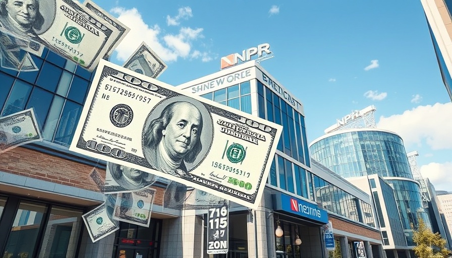 NPR funding crisis: cash overlay on headquarters building.