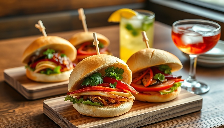 San Antonio dining featuring bao and sliders on a wooden table.