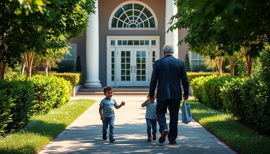 Older man and child walking towards a building, related to U.S. birthrate policy.