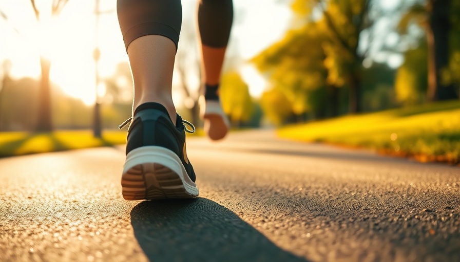 Low-angle view of walking shoes in a sunny park, health benefits of walking.