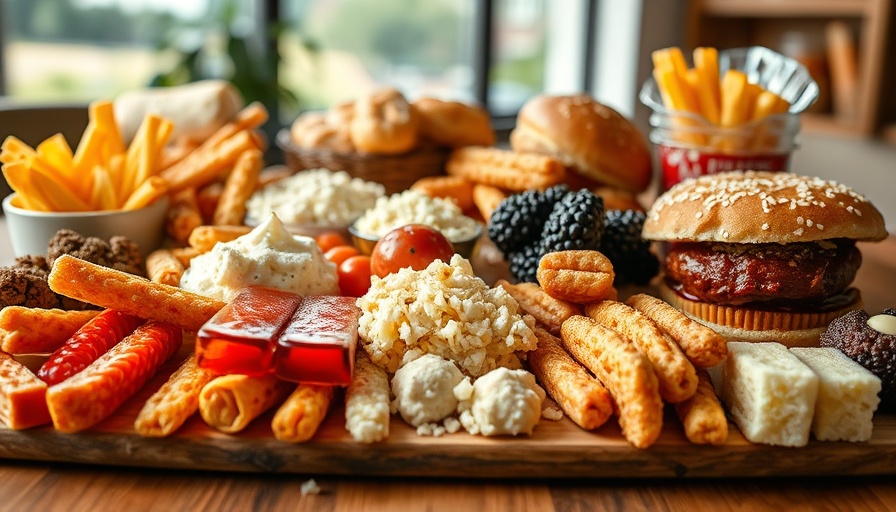 Assorted high-fat high-sugar foods on a table for cognitive function study.