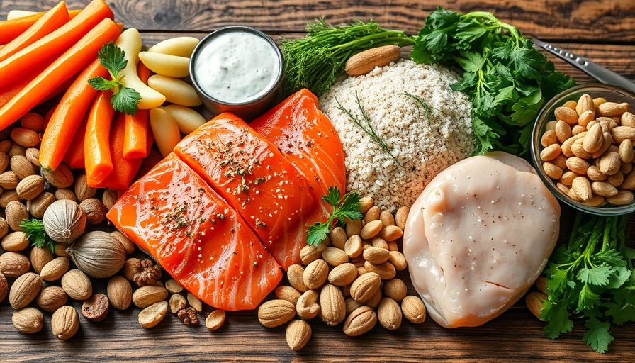 Array of protein-rich foods for muscle building.