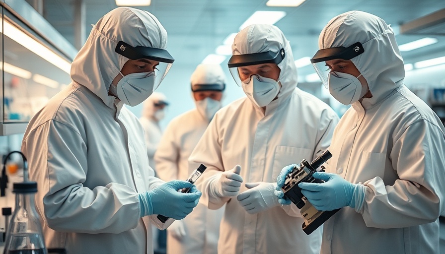 AI virus research in a sterile lab with biohazard safety measures.