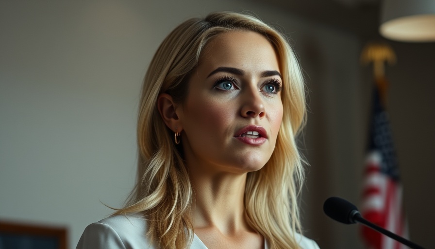 Blonde woman speaking against a neutral background.