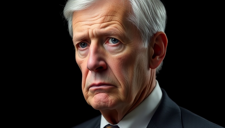 Serious older individual in formal attire, contemplative expression.