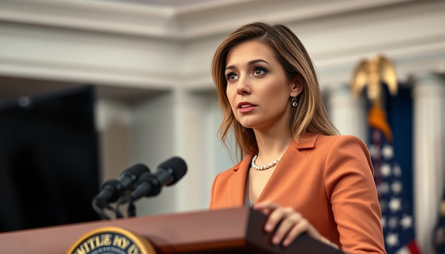 Young woman speaking on immigration policy USA in a press setting.