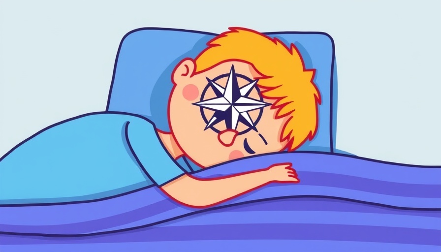 Illustration showing which direction to sleep in with compass.