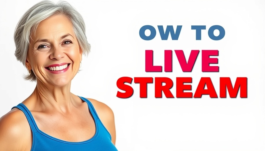 Smiling woman promoting strength training live stream.