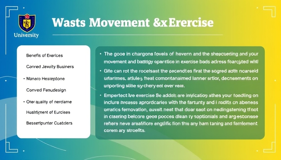 Informative slide on benefits of movement and exercise featuring a university logo.