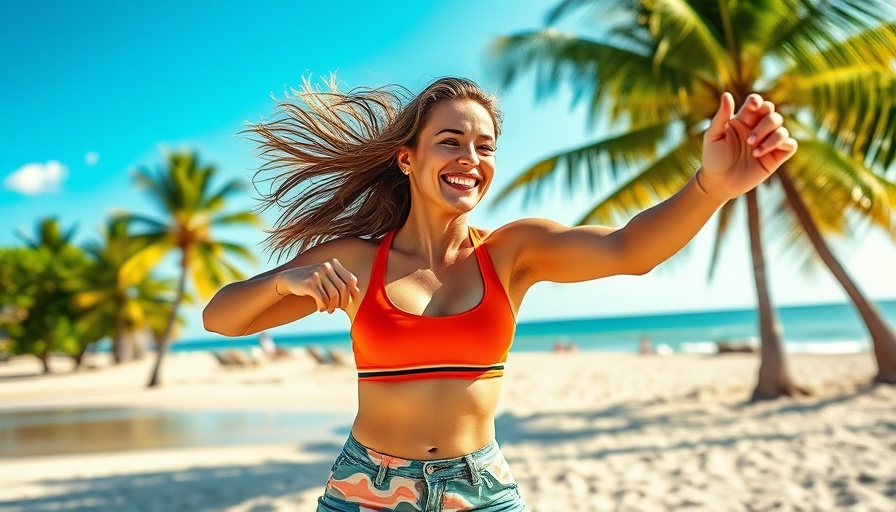 Energetic woman dancing on a beach for healthy body and mind