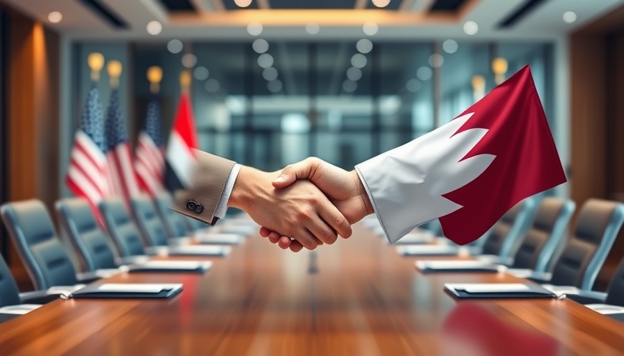 Abstract representation of U.S.-Qatar relations with symbolic elements.