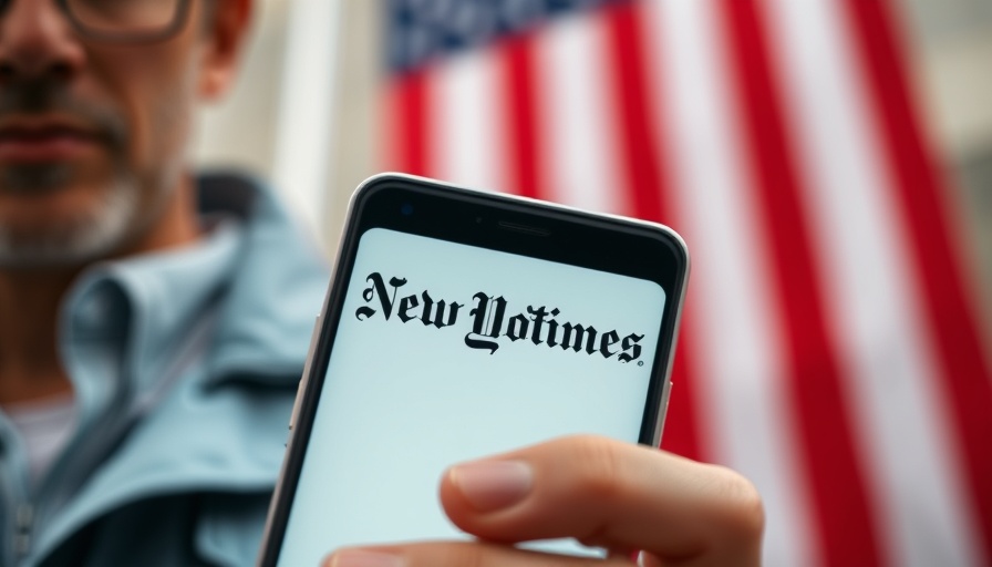 Smartphone with The New York Times logo near a person, Palin Defamation Ruling.