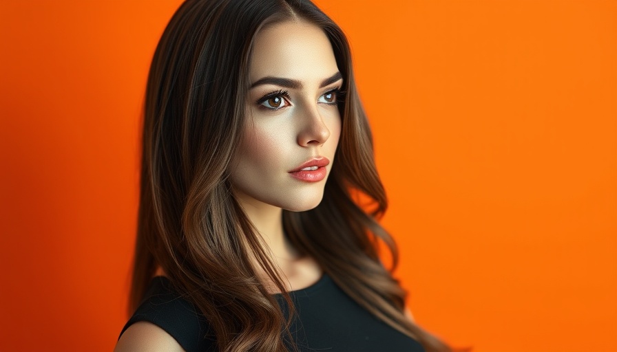 Elegant woman with thoughtful gaze, orange background, ovarian cyst symptoms and lifestyle concept.