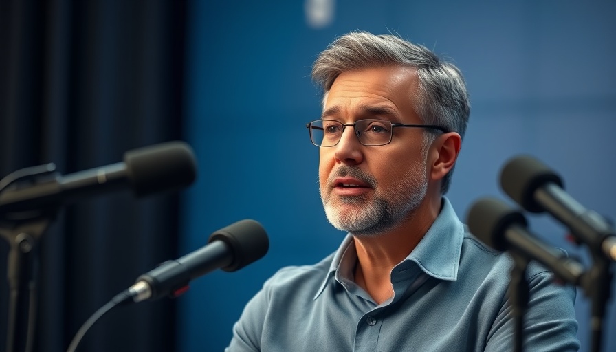 Middle-aged man discussing skin health in studio setting.