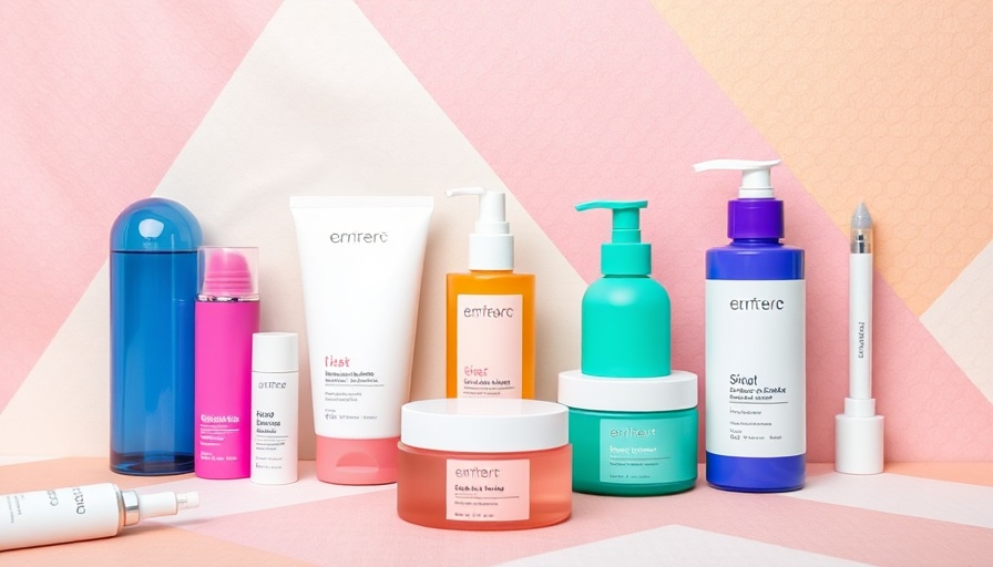 Colorful health and wellness products with sleek designs on a patterned backdrop.