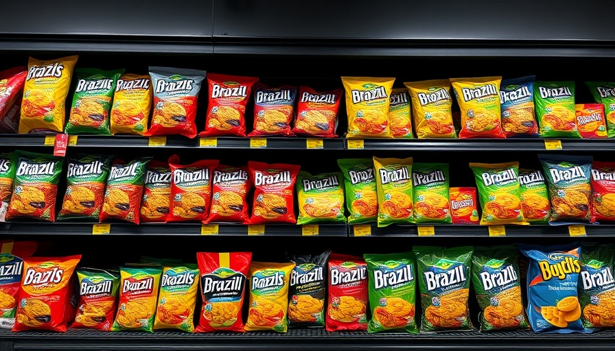 Brazilian snacks on shelves at Brazil Latino Market in Dallas.