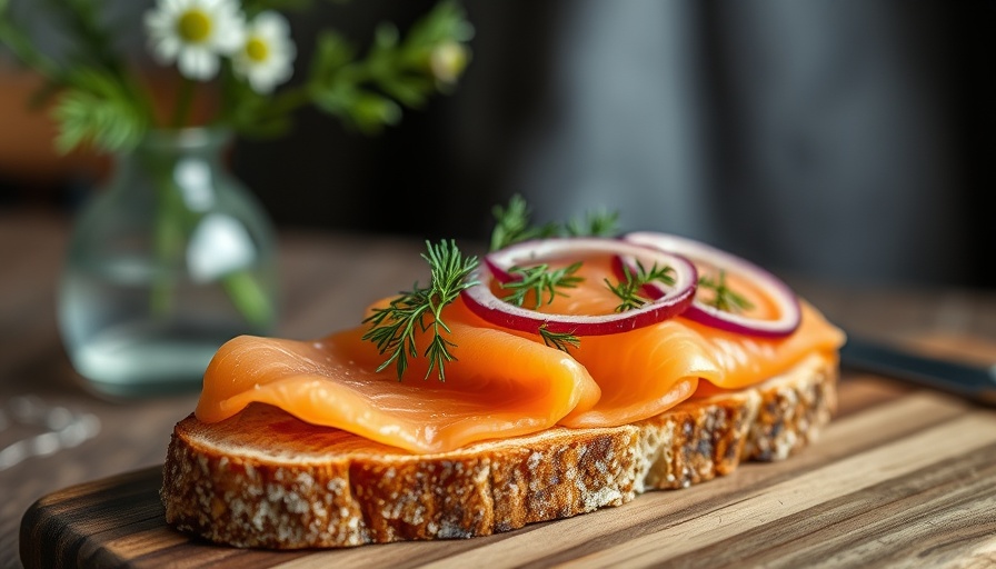 Gourmet salmon toast in Austin's rustic lifestyle setting.