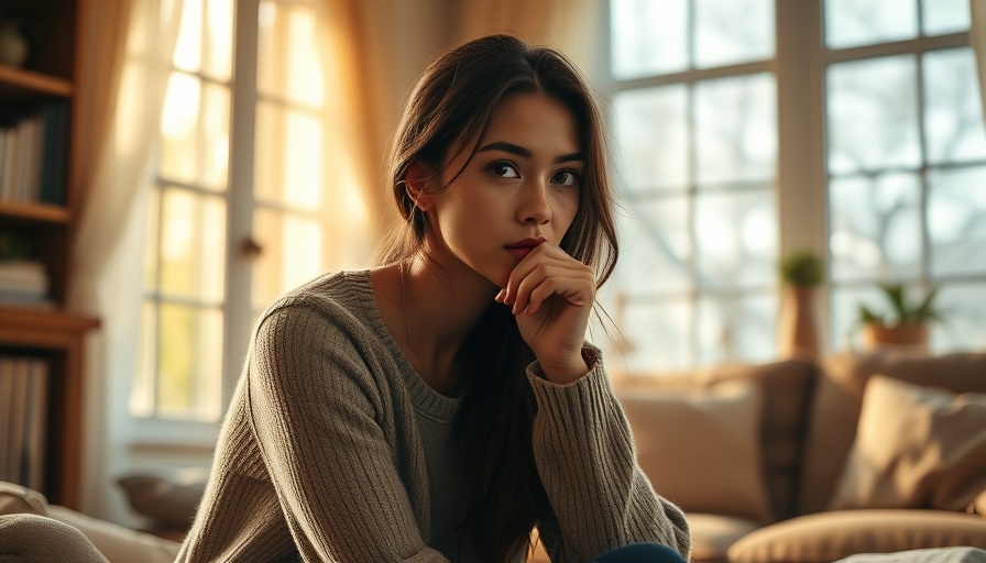 Young woman in cozy room pondering, related to metabolic syndrome young-onset dementia.