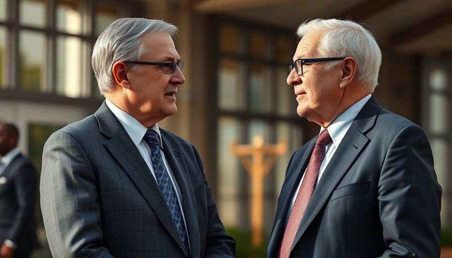 Leaders discussing U.S.-Norwegian relations outside a formal building.