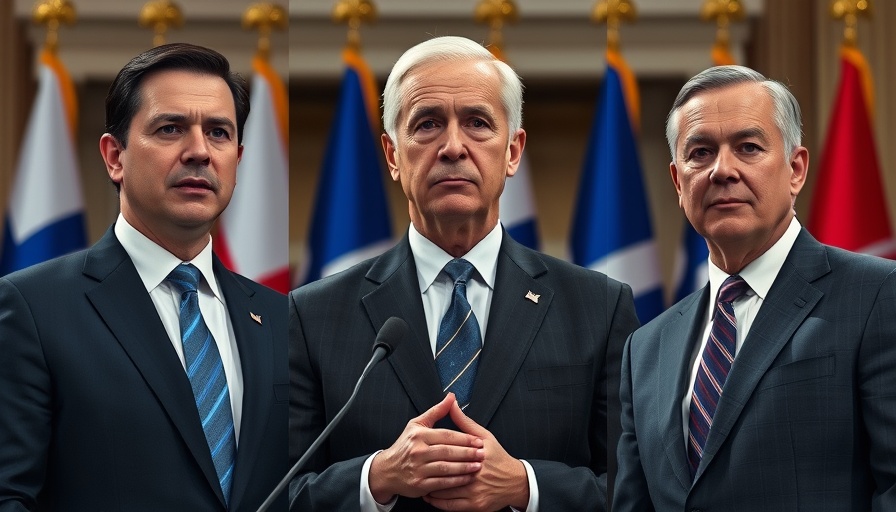 Montage of three serious men in political setting, lifting sanctions on Russian assets.