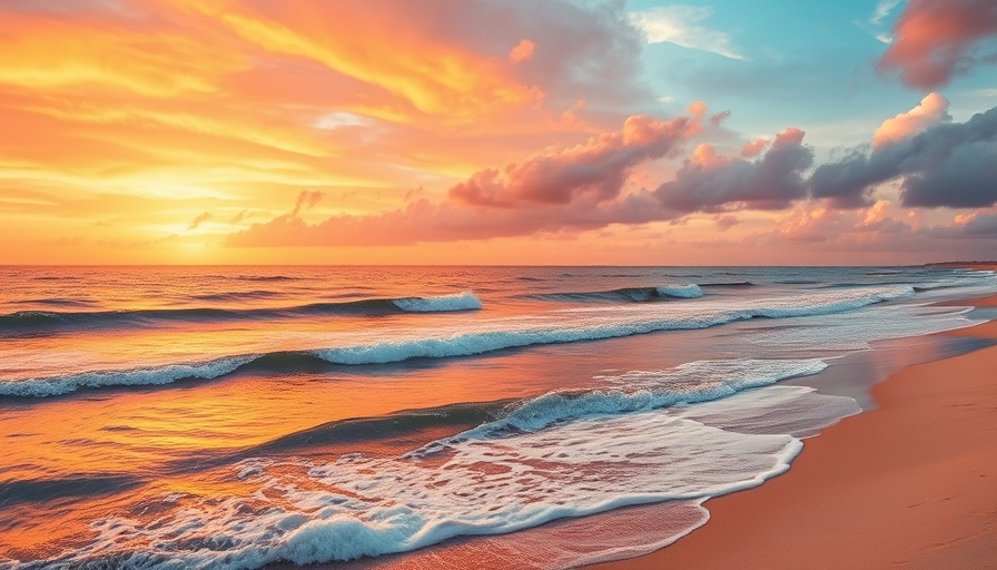 Scenic Gulf of Mexico sunset with calm waves.