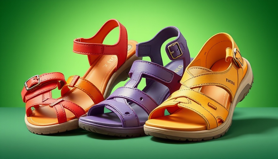 Stylish best sandals with arch support assortment on green background.